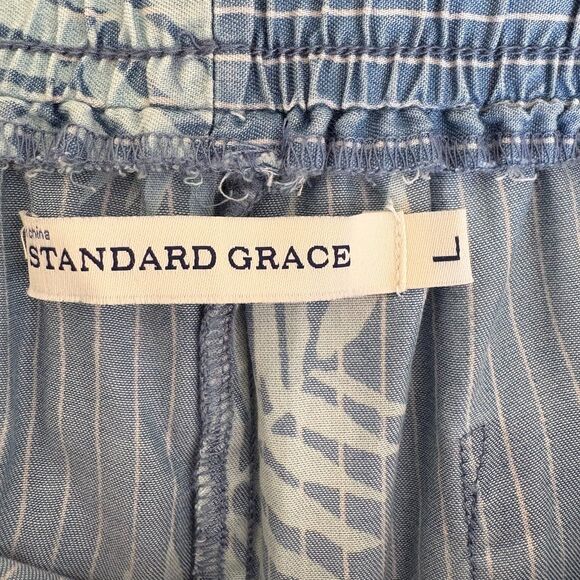 Standard Grace Wide Leg Beach Pants Chambray Stripe Tropical Flowy Size Large - Picture 5 of 6